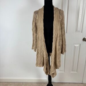 Woman Within Tan Pointelle Lace Open Front Cardigan Sweater Plus Size 18/20 L